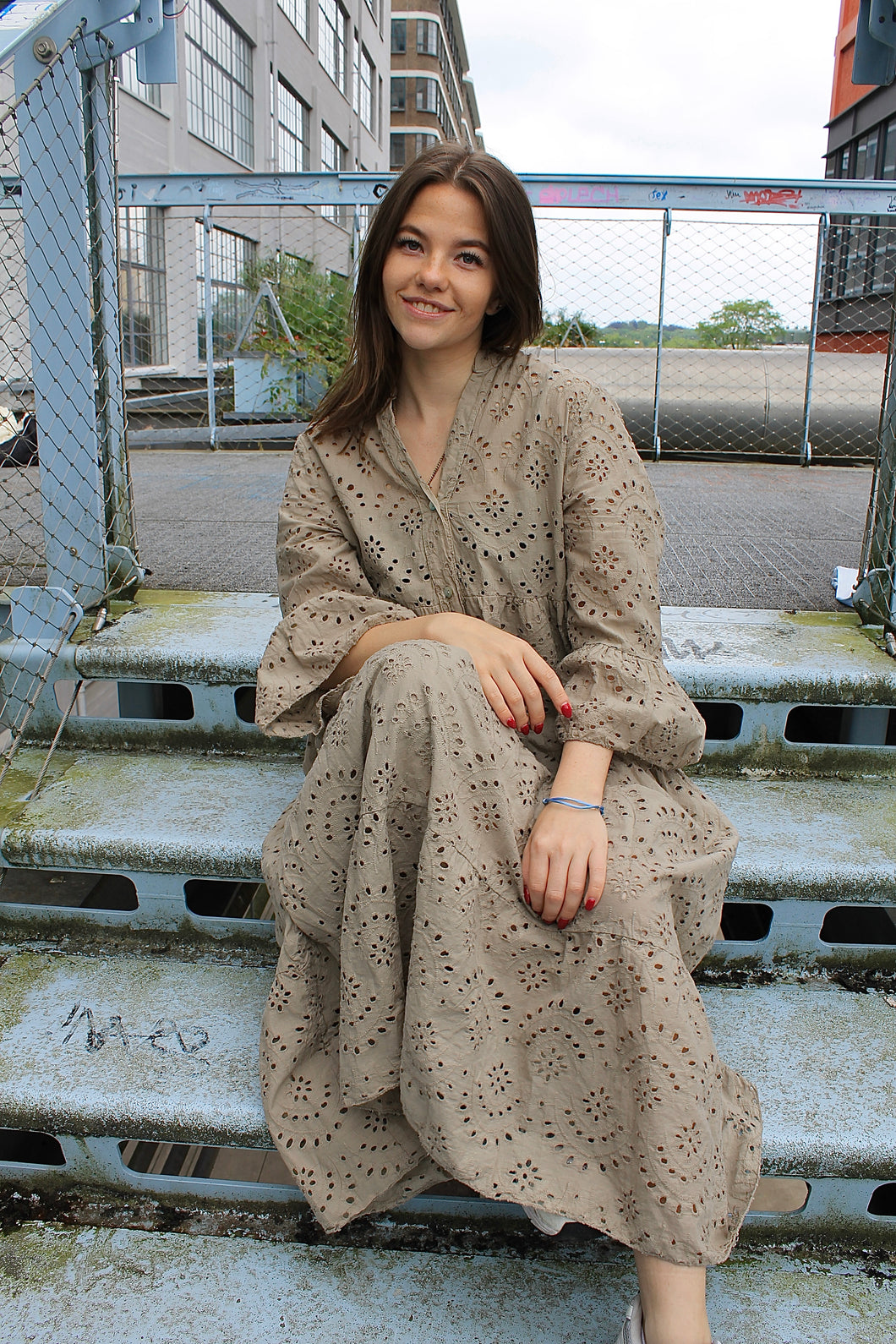 Broderie Dress - Taupe